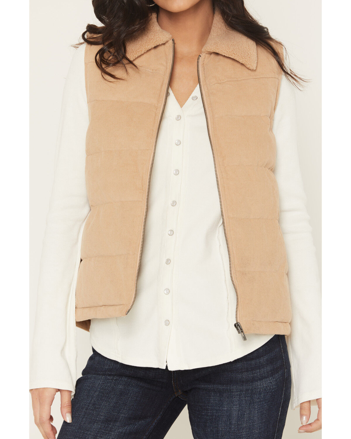 Image #3 - Idyllwind Women's Midvale Corduroy Embroidered Puffer Vest, Khaki, hi-res