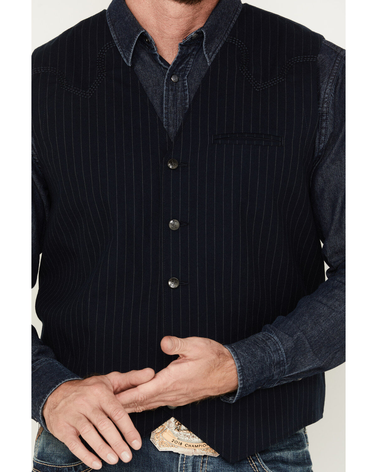 Image #3 - Moonshine Spirit Men's Pinstripe Capone Wool Vest, Navy, hi-res