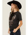 Image #2 - Affliction Women's Deep V Mesh Insert Short Sleeve Graphic Tee, Black, hi-res