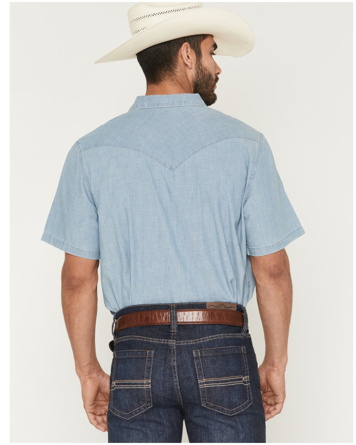 Image #4 - Cody James Men's Horizon Chambray Light Wash Short Sleeve Snap Western Shirt - Big, Light Wash, hi-res