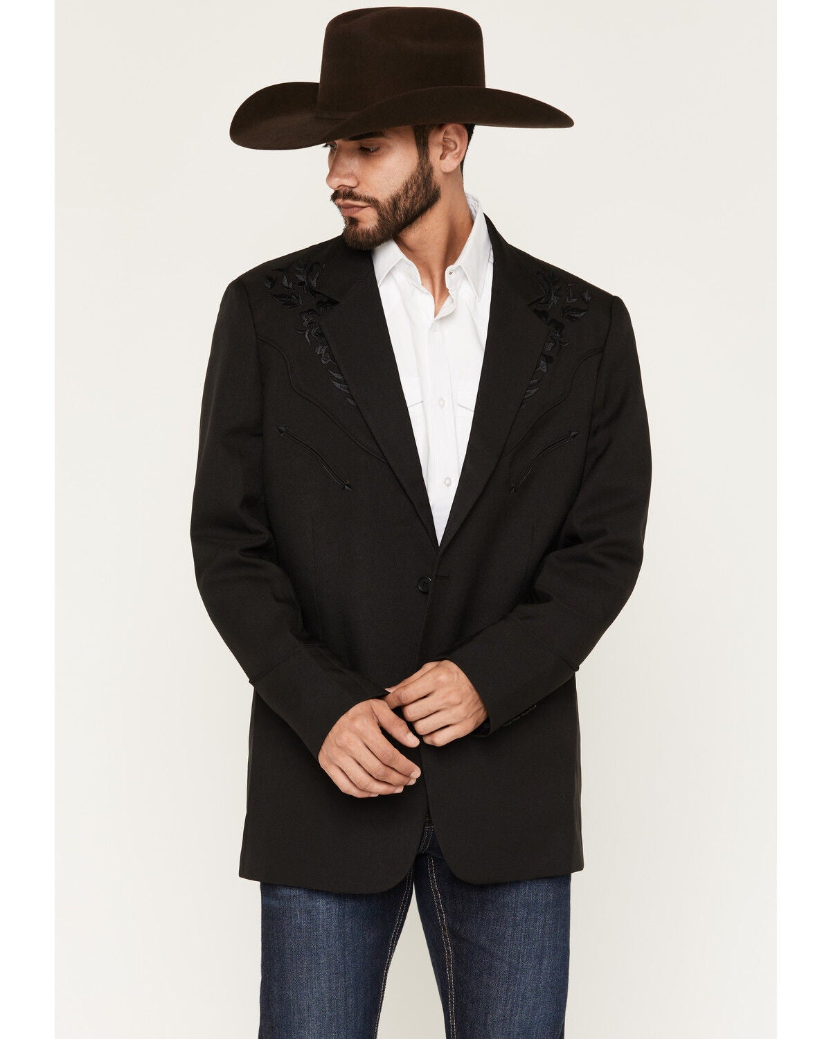 Scully Black Floral Embroidered Western Jacket, Black, hi-res