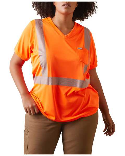 Image #1 - Ariat Women's Rebar Hi-Vis ANSI Short Sleeve T-Shirt - Plus, Bright Orange, hi-res
