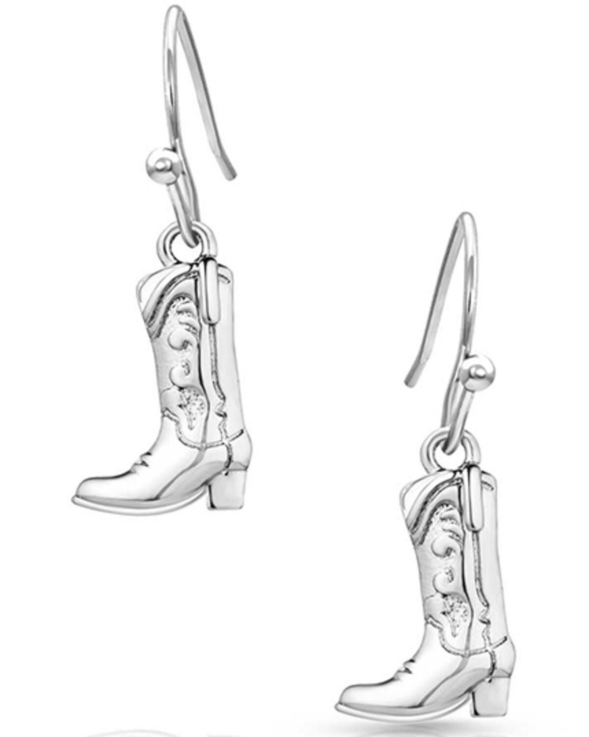 Montana Silversmiths Women's Sculpted Cowboy Boot Earrings, Silver, hi-res