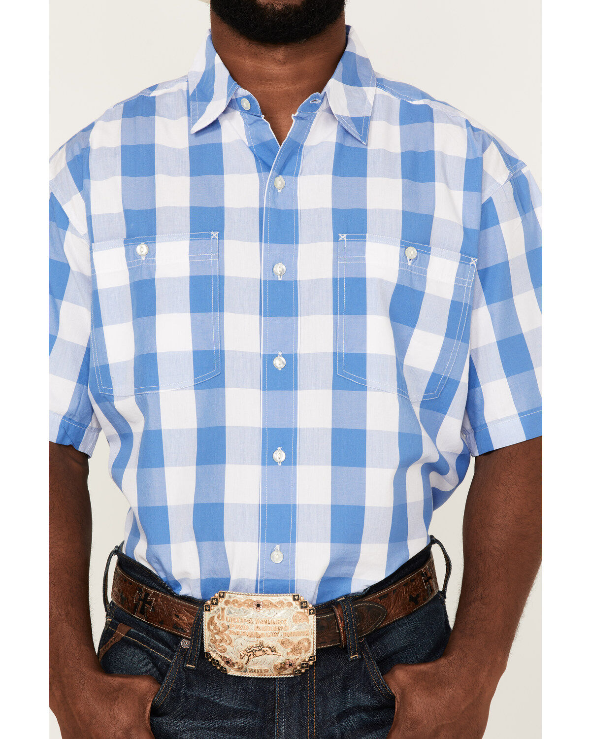 Image #3 - Resistol Men's Lantana Buffalo Check Plaid Print Short Sleeve Button Down Western Shirt, White, hi-res