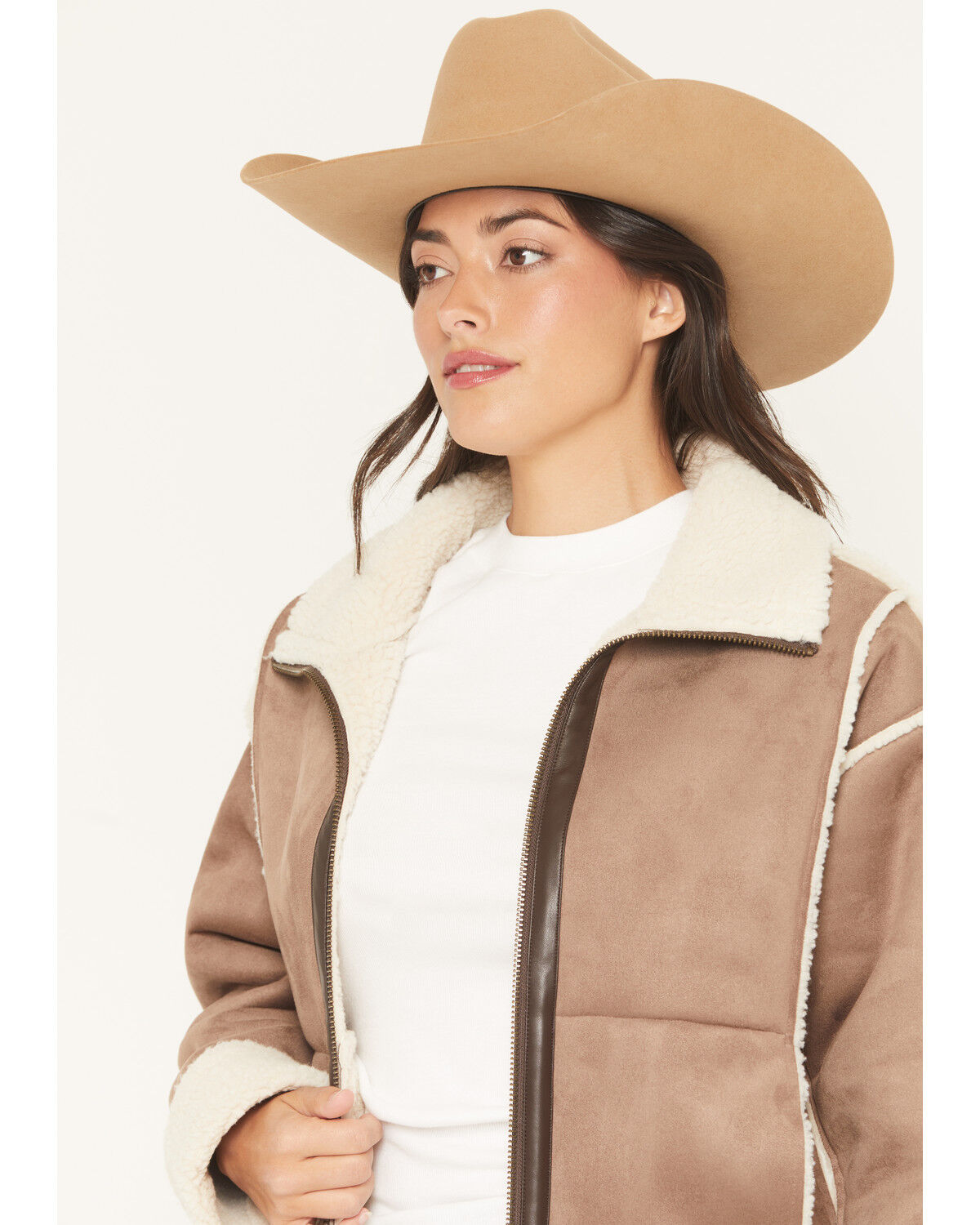 Image #2 - Shyanne Women's Wildcat Sherpa Lined Faux Suede Jacket, Taupe, hi-res
