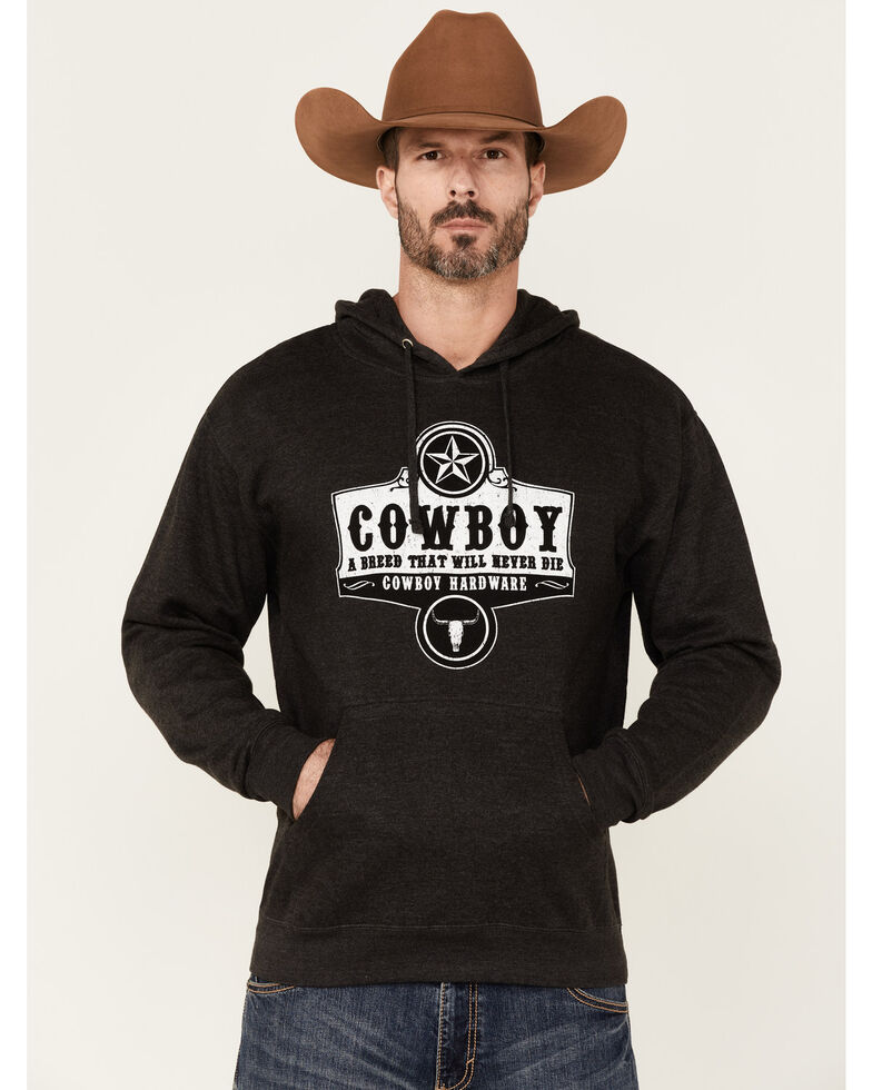Cowboy Hardware Men's Grey Cowboy Breed Graphic Hooded Sweatshirt , Grey, hi-res