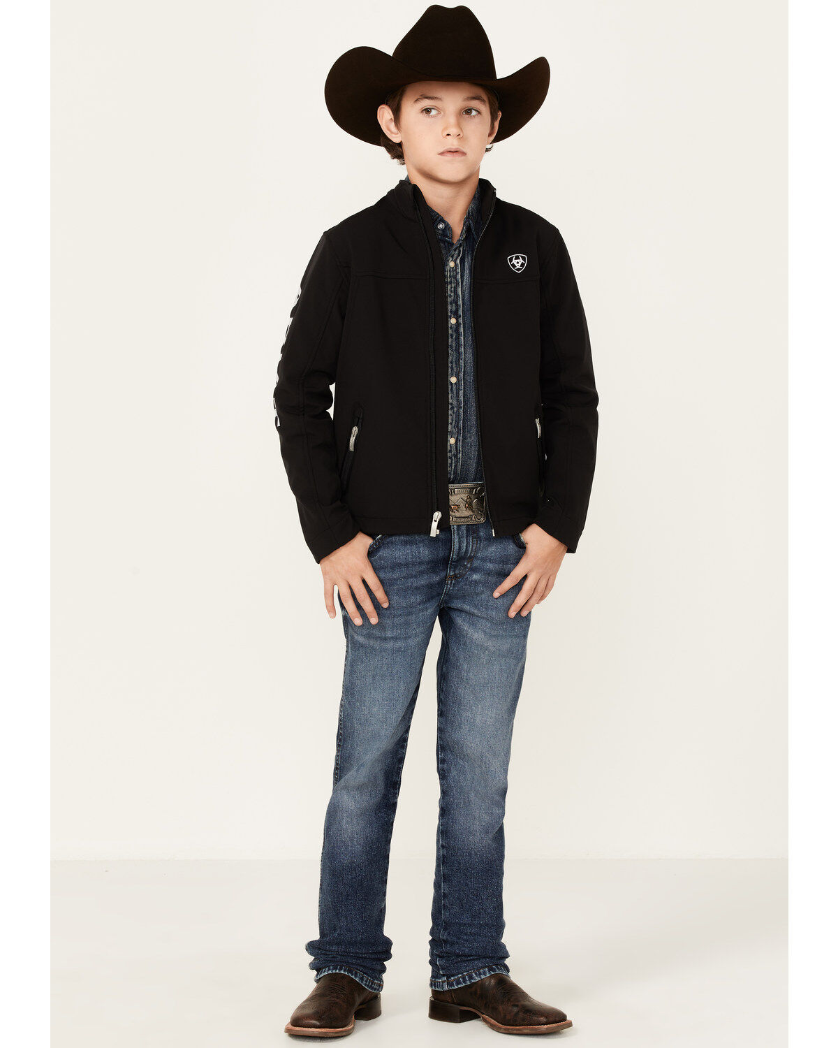 Image #3 - Ariat Boys' New Team Zip Up Softshell Jacket, Black, hi-res