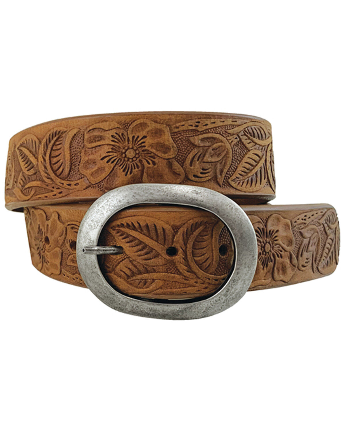 Image #1 - Cowgirls Rock Women's Floral Embossed Belt, Brown, hi-res