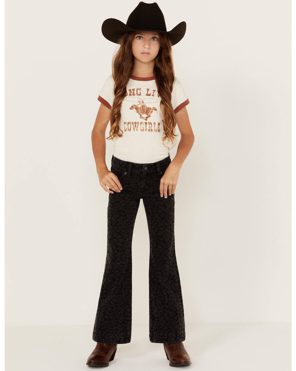 Rock & Roll Denim Girls' Cheetah Print Trouser Jeans, Black, hi-res