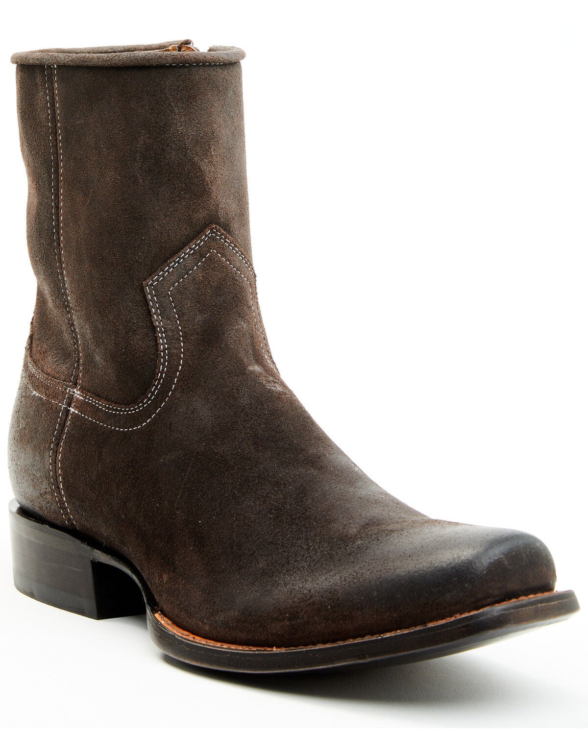 Moonshine Spirit Men's 8" Pancho Roughout Zipper Western Boots - Square Toe, Chocolate, hi-res