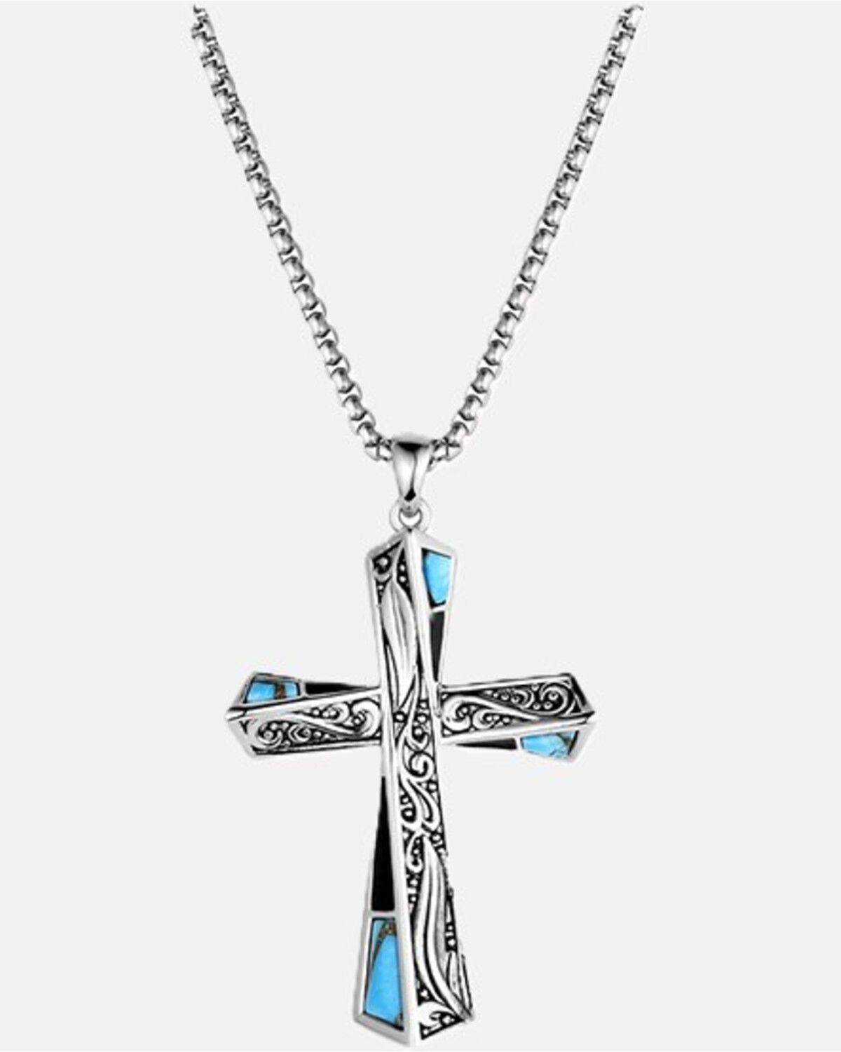 Montana Silversmiths Still Waters Turquoise Cross Necklace, Silver, hi-res