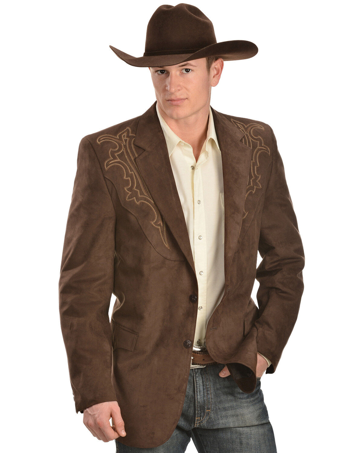 Image #2 - Circle S Men's Embroidered Microsuede Sport Coat, Chestnut, hi-res