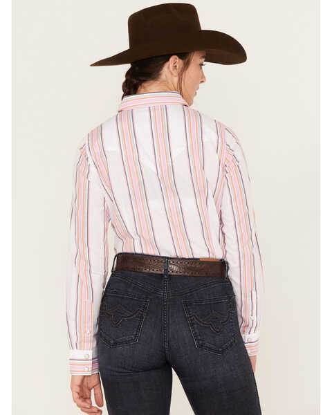 Image #4 - Wrangler Women's Striped Long Sleeve Western Pearl Snap Shirt, Pink, hi-res