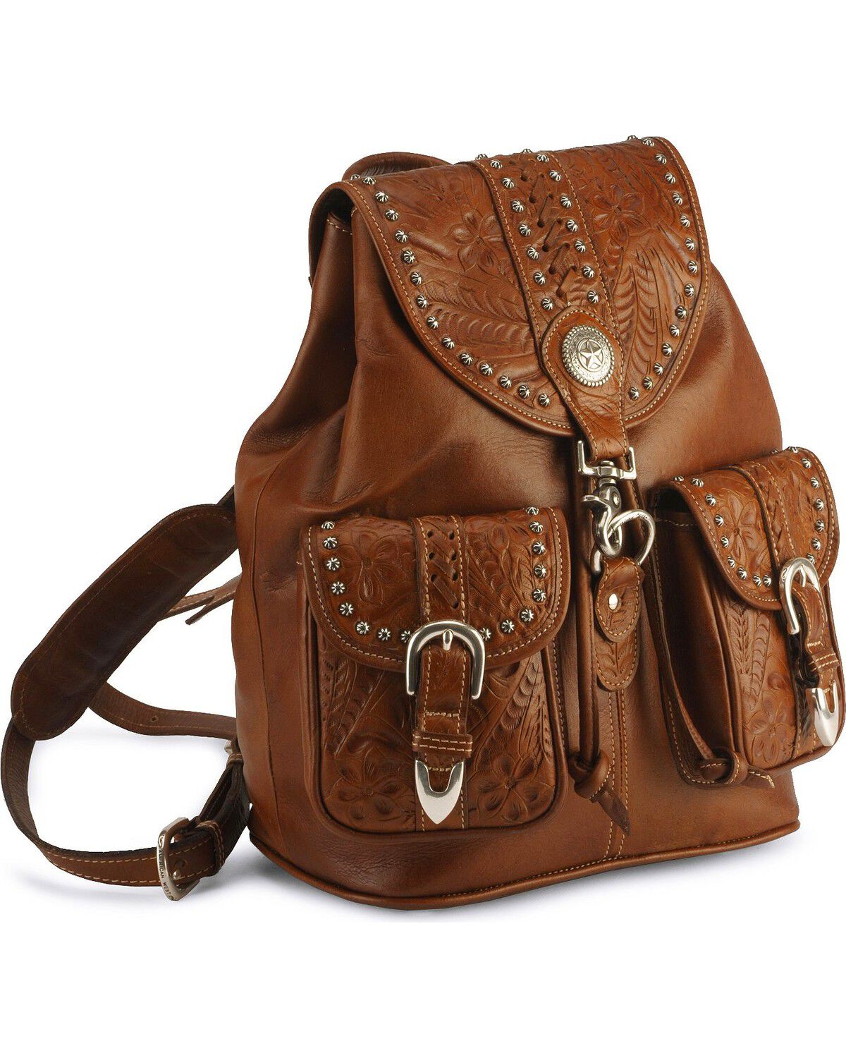 American West Leather Backpack, Brown, hi-res