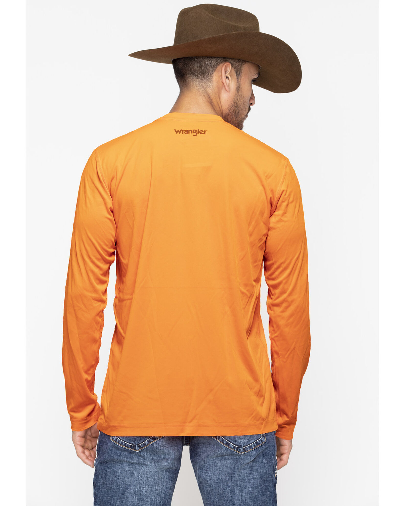 Image #3 - Wrangler Men's Riggs Crew Performance Long Sleeve T-Shirt, Bright Orange, hi-res