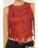 Image #3 - Idyllwind Women's Studded Fringe Faux Suede Sleeveless Shirt, Red, hi-res