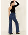 Flying Tomato Women's Self-Tie Sash Flare Jeans, Blue, hi-res