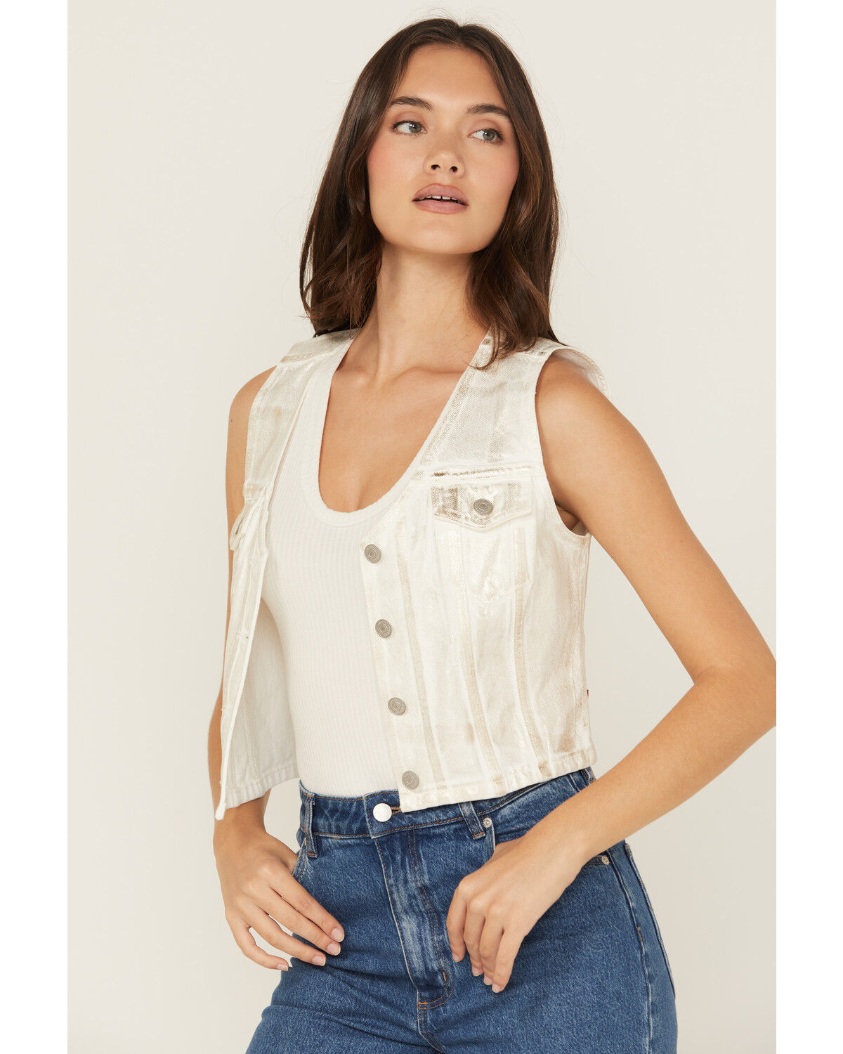 Image #1 - Levi's Women's Bella Denim Vest, Cream, hi-res