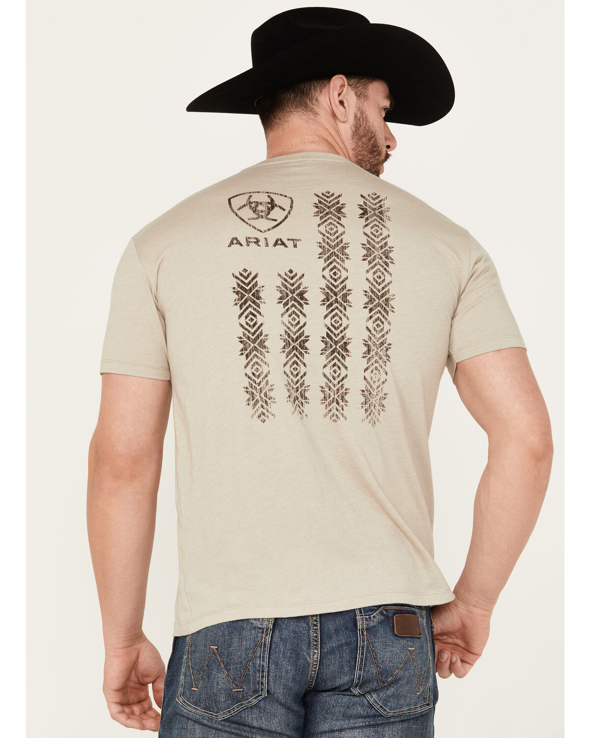 Image #4 - Ariat Men's Boot Barn Exclusive Zuni Flag Logo Short Sleeve Graphic T-Shirt, Tan, hi-res