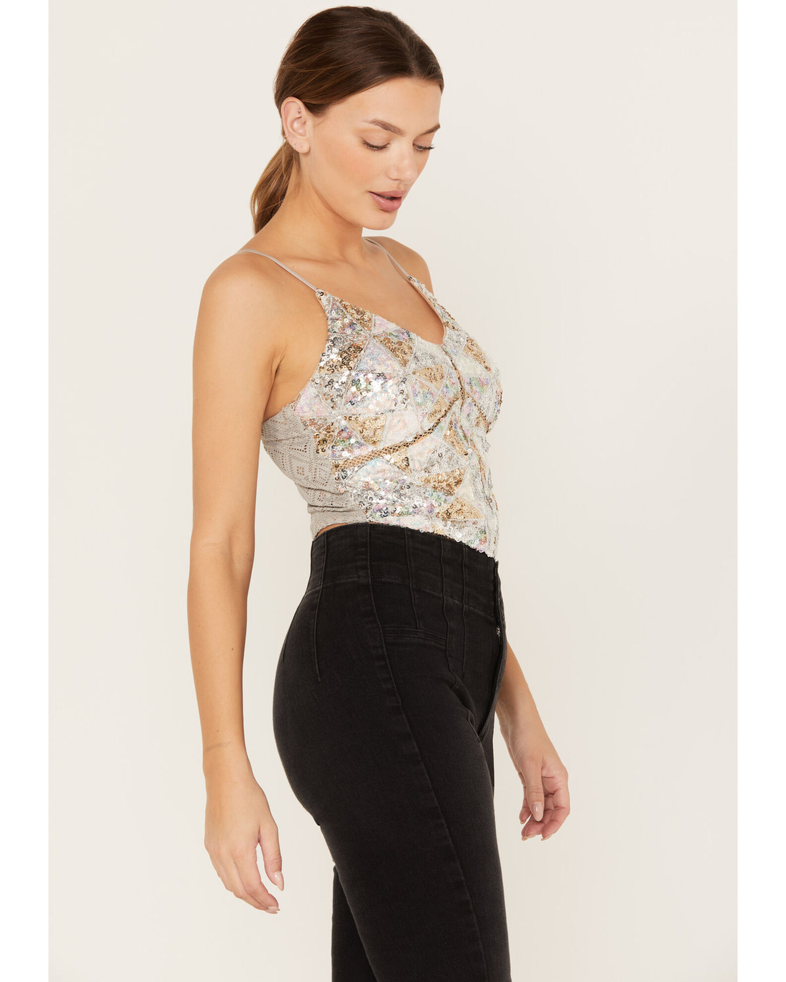 Miss Me Women's Sequin Cropped Tank Top