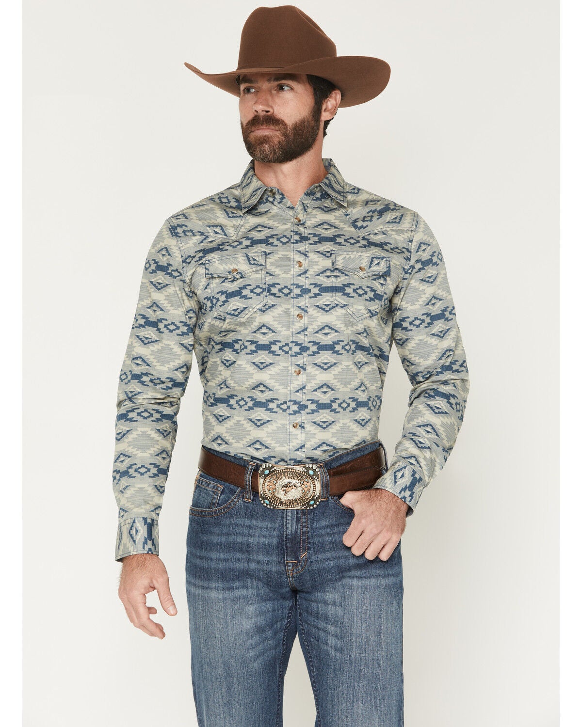 Image #1 - Cody James Men's Wider Southwestern Print Long Sleeve Snap Western Shirt, Tan, hi-res