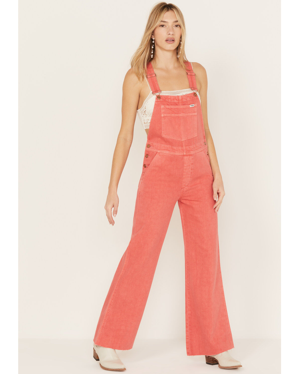 Image #1 - Wrangler Women's Flare Overalls, Red, hi-res
