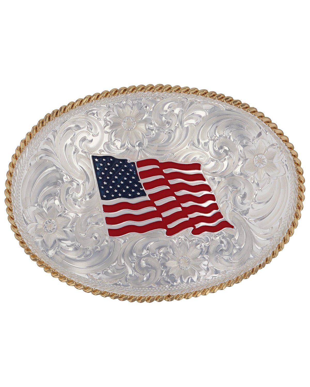 Montana Silversmiths Two-Tone American Flag Belt Buckle, Silver, hi-res