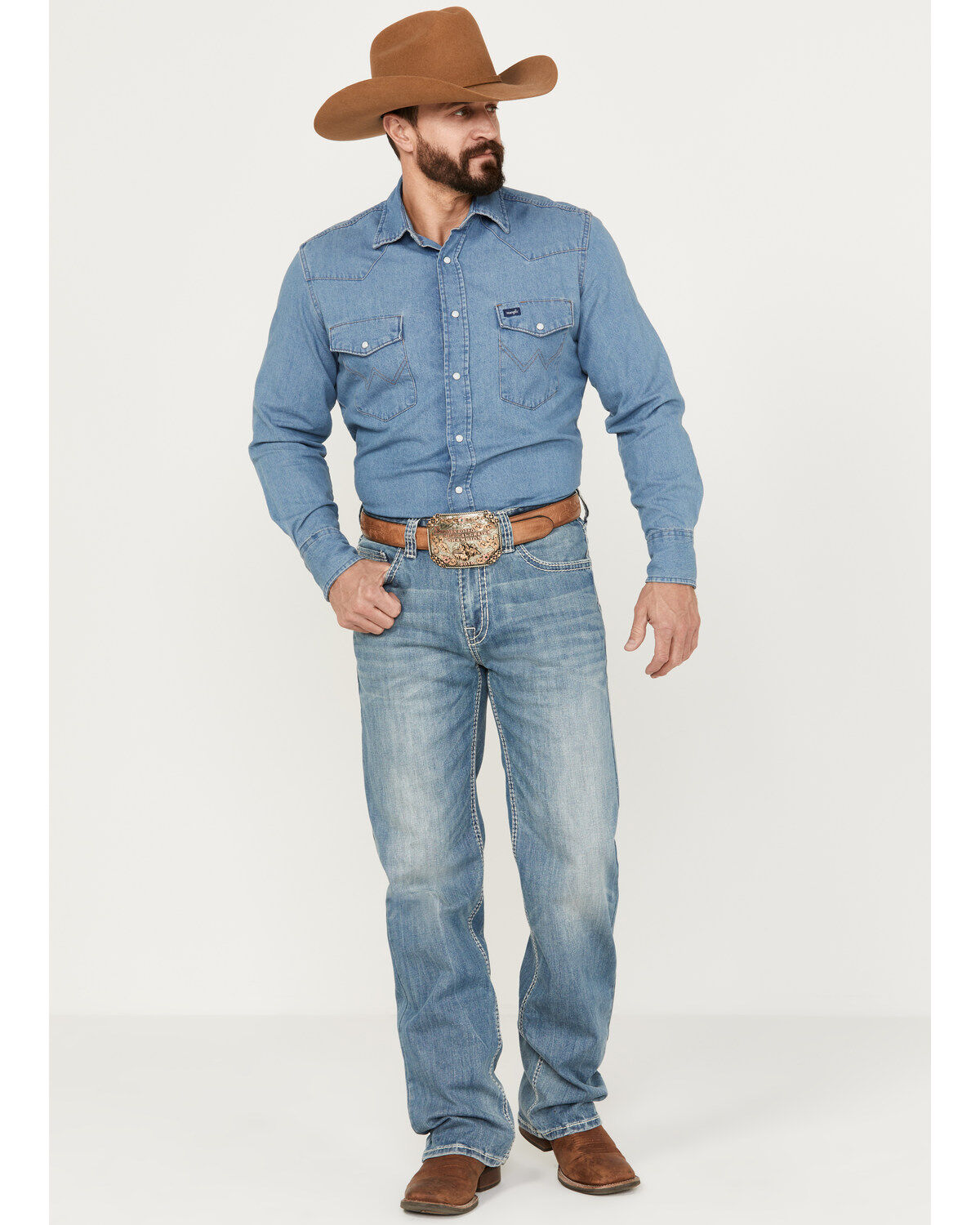 Image #3 - Rock & Roll Denim Men's Double Barrel Light Vintage Wash Relaxed Straight Stretch Jeans, Light Wash, hi-res