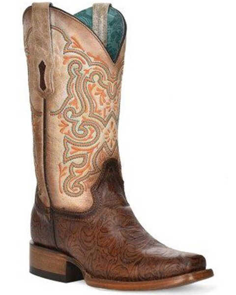 Image #1 - Corral Women's Floral Western Boots - Square Toe, Brown, hi-res