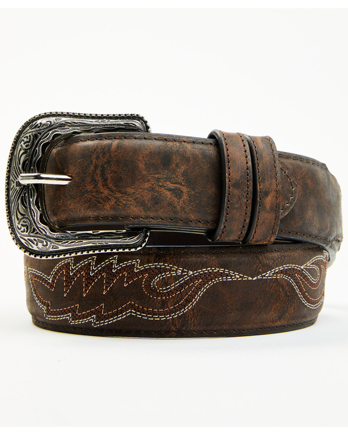 Cody James Men's Brooks Stitched Leather Belt, Dark Brown, hi-res