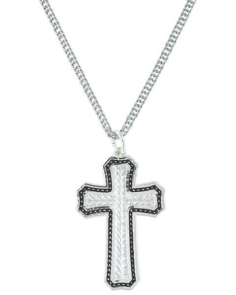 Montana Silversmiths Women's Pinpoints & Wheat Cross Necklace , Silver, hi-res