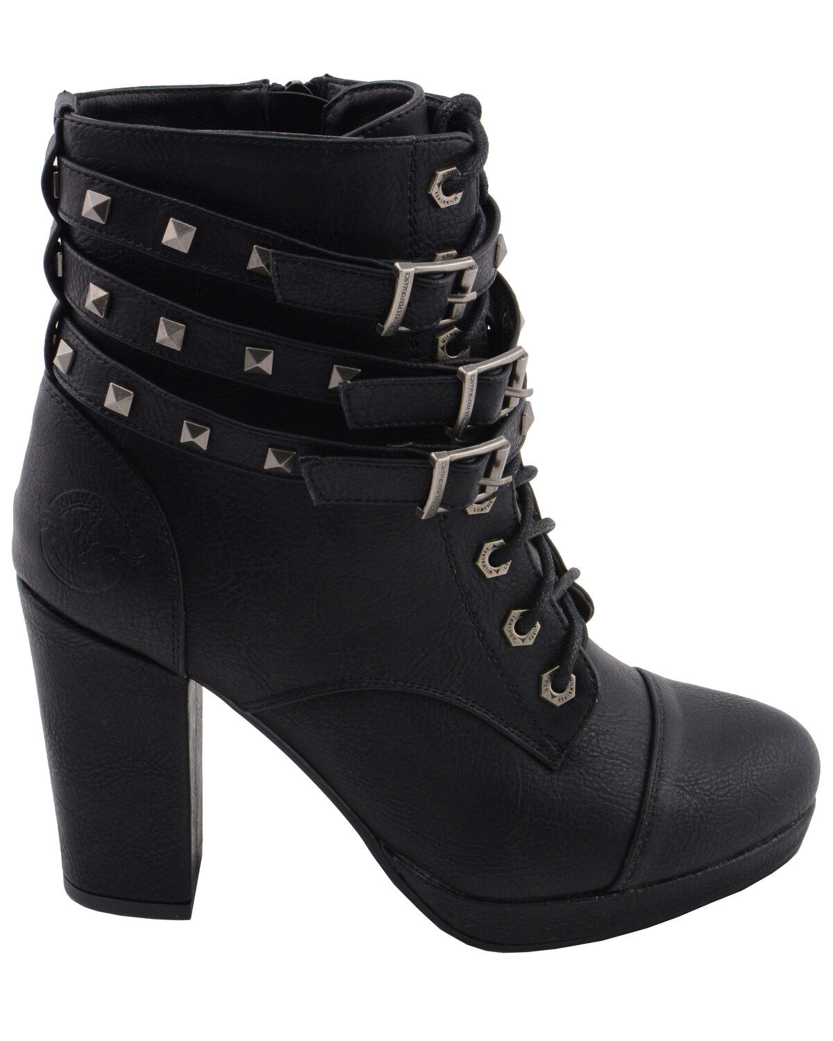 Image #3 - Milwaukee Leather Women's Studded Buckle Strap Laced Boots - Round Toe, Black, hi-res