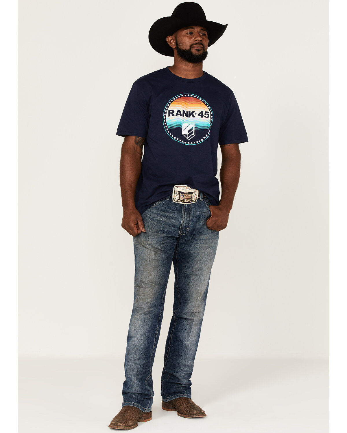 Image #2 - RANK 45® Men's Ombre Southwestern Circle Logo Graphic Short Sleeve T-Shirt, Navy, hi-res