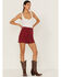 Shyanne Women's Button Front Denim Mini Skirt, Red, hi-res