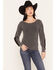 Image #2 - Blended Women's Contrast Stitch Lace Long Sleeve Top, Black, hi-res