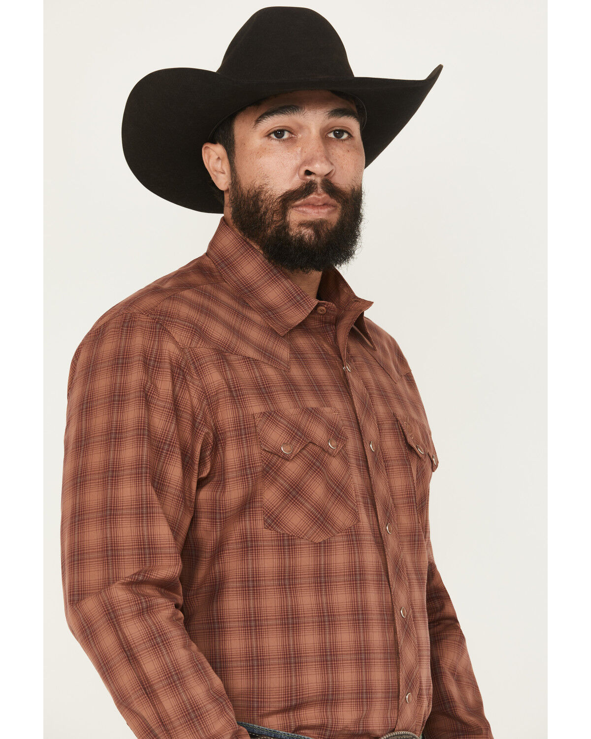 Image #2 - Wrangler Retro Men's Plaid Print Long Sleeve Snap Western Shirt, Rust Copper, hi-res