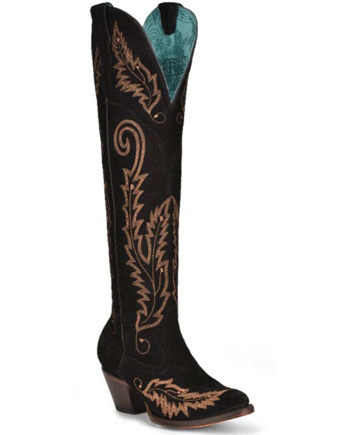 Corral Women's 15" Suede Embroidered Tall Western Boots - Round Toe, Black, hi-res