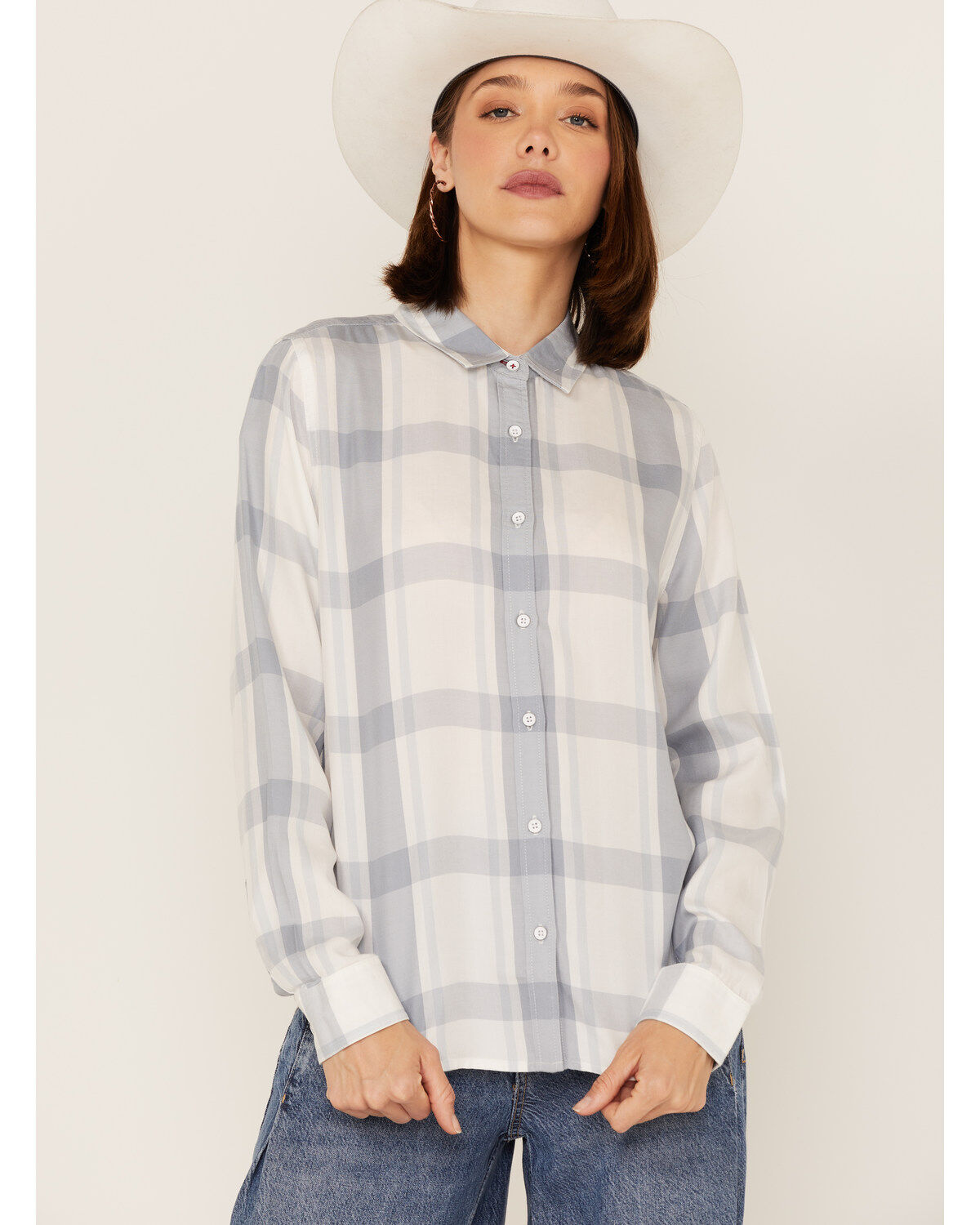 Image #1 - Flag & Anthem Women's Desert Son Long Sleeve Plaid Shirt, Blue/white, hi-res