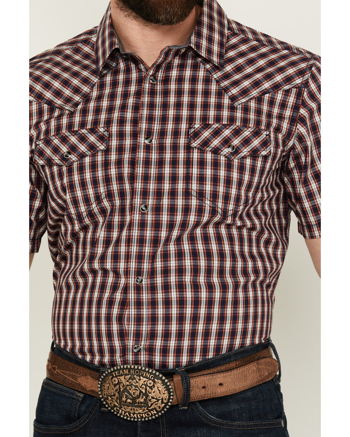 Image #3 - Cody James Men's Sammy Plaid Print Short Sleeve Snap Western Shirt, Red, hi-res
