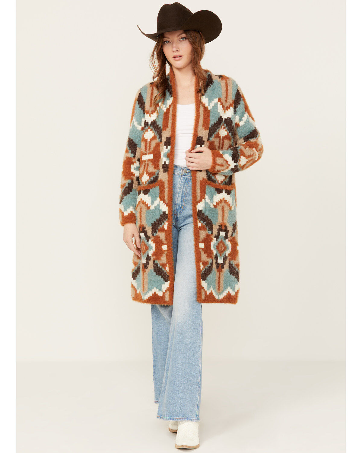 Image #1 - Shyanne Women's Southwestern Print Eyelash Cardigan, , hi-res