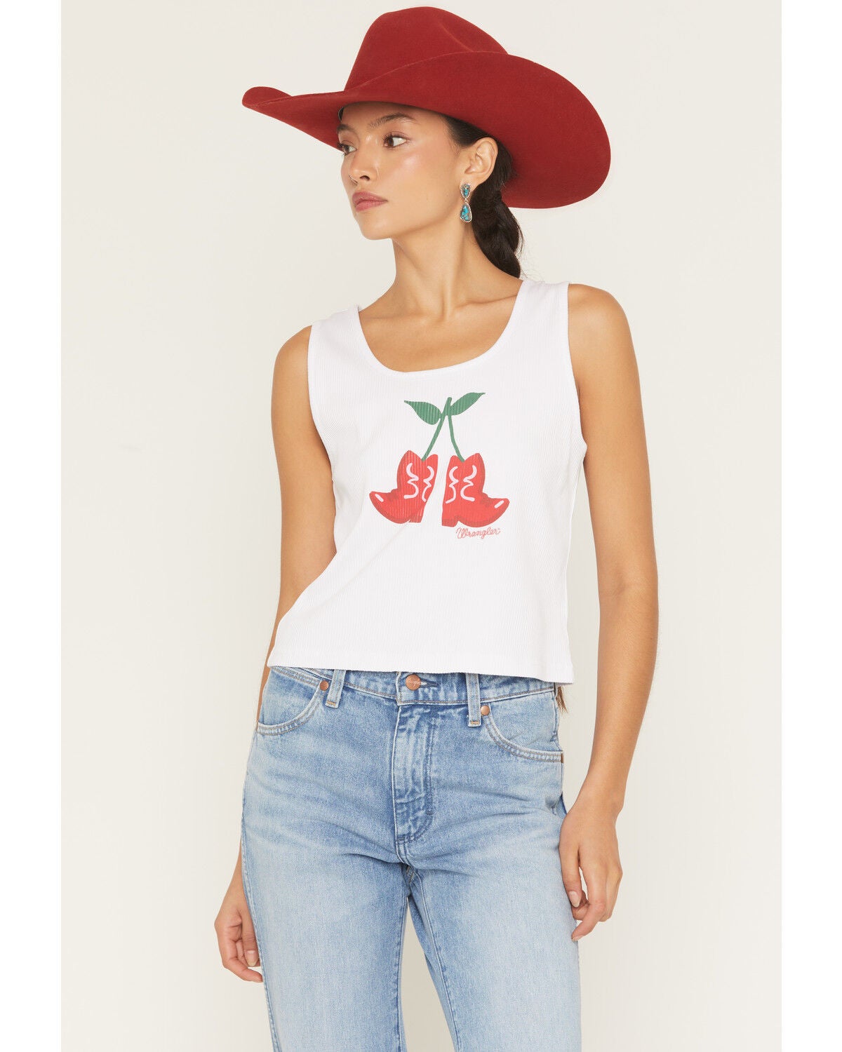 Wrangler Retro Women's Cherry Boot Graphic Tank, White, hi-res