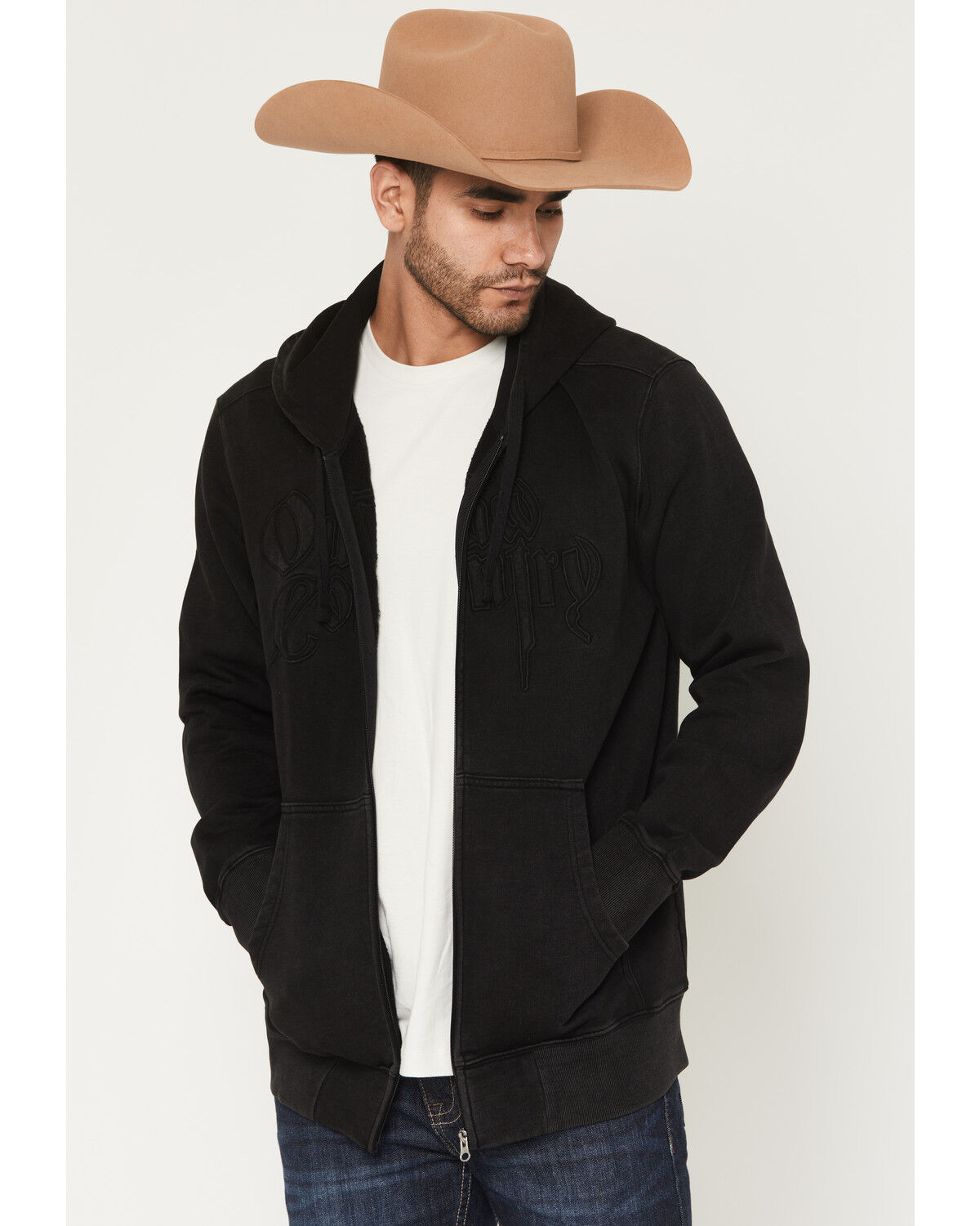Image #1 - RANK 45® Men's Outlaw Country Solid Hooded Jacket, Black, hi-res