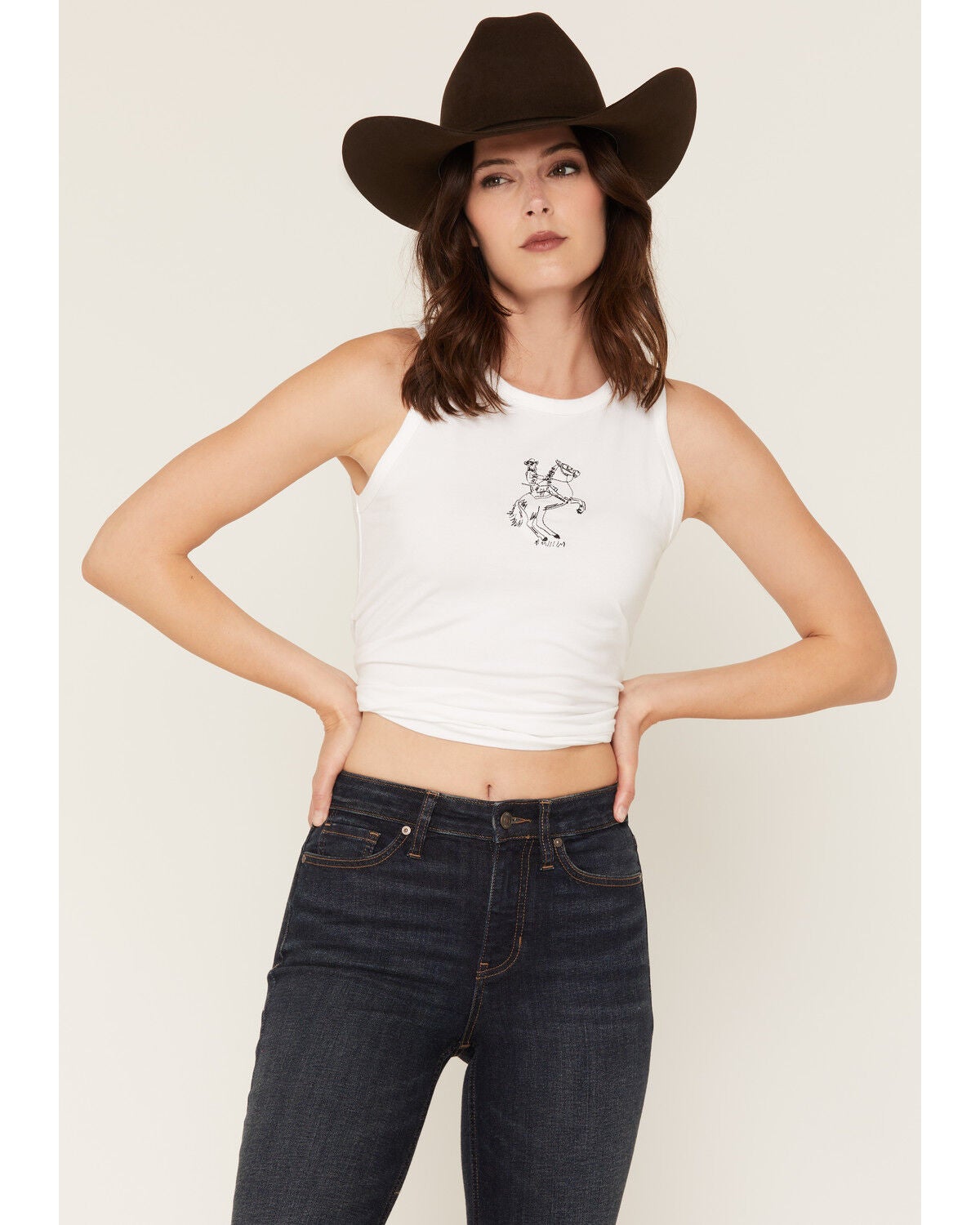 Girl Dangerous Women's Cowgirl Embroidered Tank, White, hi-res
