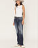 Image #3 - Miss Me Women's Dark Wash Mid Rise Faux Flap Pocket 34" Bootcut Stretch Denim Jeans, Dark Wash, hi-res