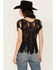 Shyanne Women's Hand Macrame Fringe Top, Black, hi-res