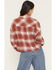 Image #4 - Ely Walker Women's Boot Barn Exclusive Plaid Print Long Sleeve Button-Down Cropped Flannel Shirt, Burgundy, hi-res