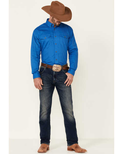 Image #2 - Roper Men's Solid Amarillo Collection Long Sleeve Western Shirt, Royal, hi-res