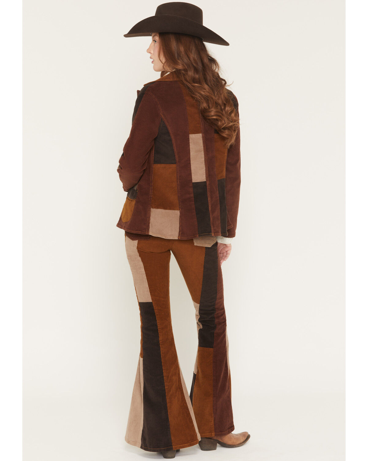 Image #3 - Wrangler X Lainey Wilson Women's High Rise Patchwork Corduroy Bell Bottom Stretch Flare Jeans, Brown, hi-res