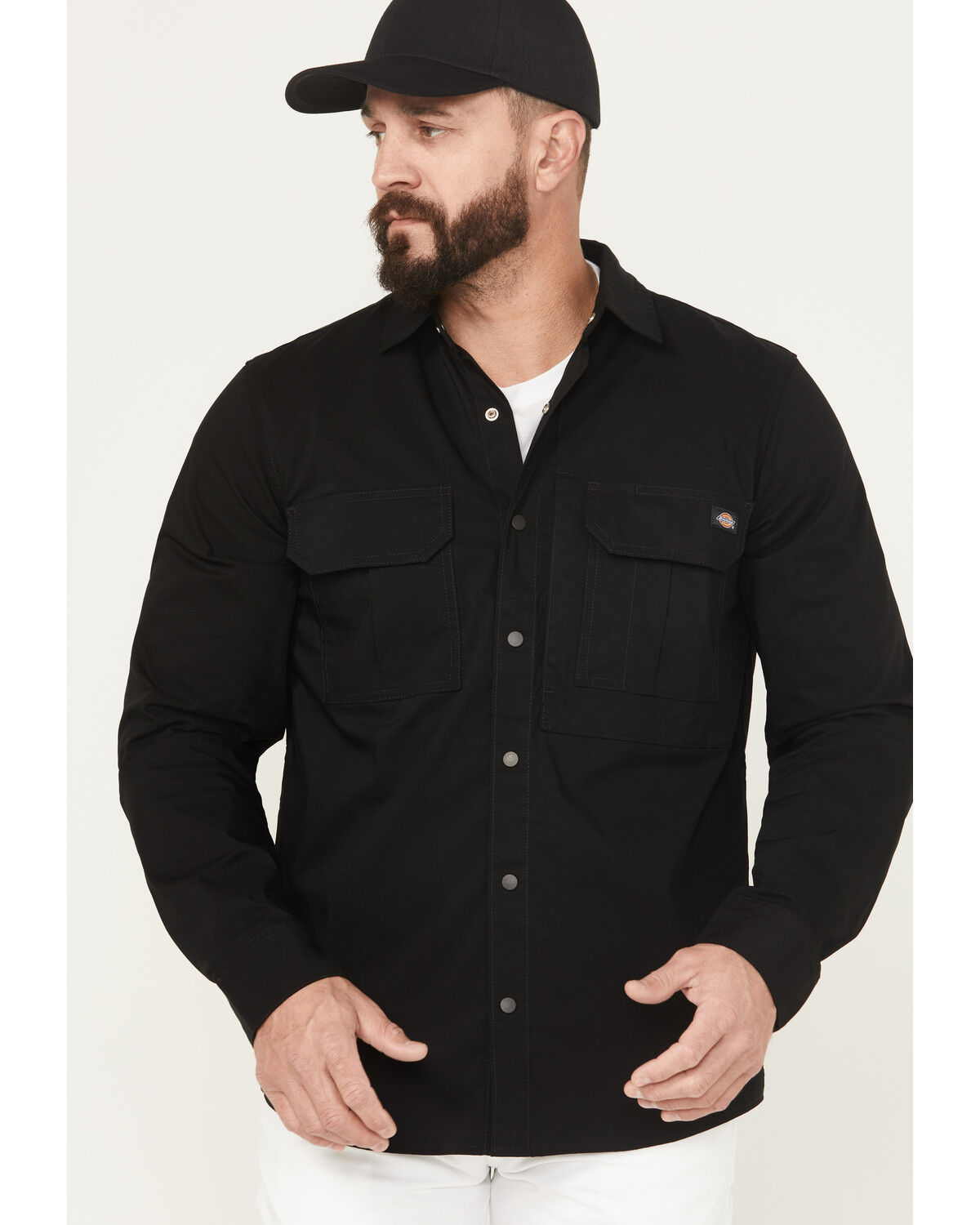Image #2 - Dickies Men's Tradebuilt Long Sleeve Snap Work Shirt, Black, hi-res