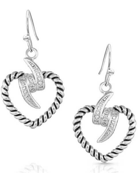 Montana Silversmiths Women's Silver Electric Love Heart Earrings, Silver, hi-res